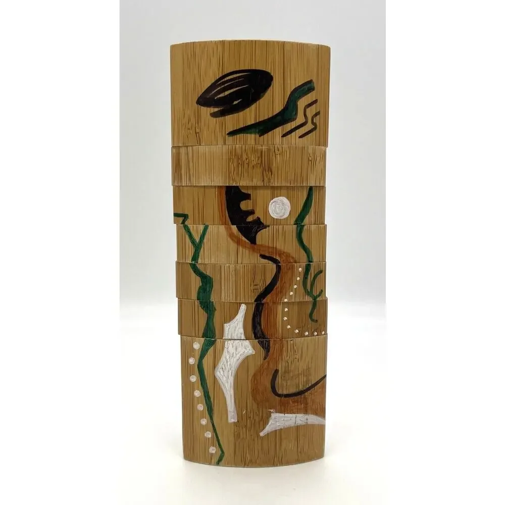 Wood Hand Painted Wooden Puzzle Pepper Grinder 7.75” Tall